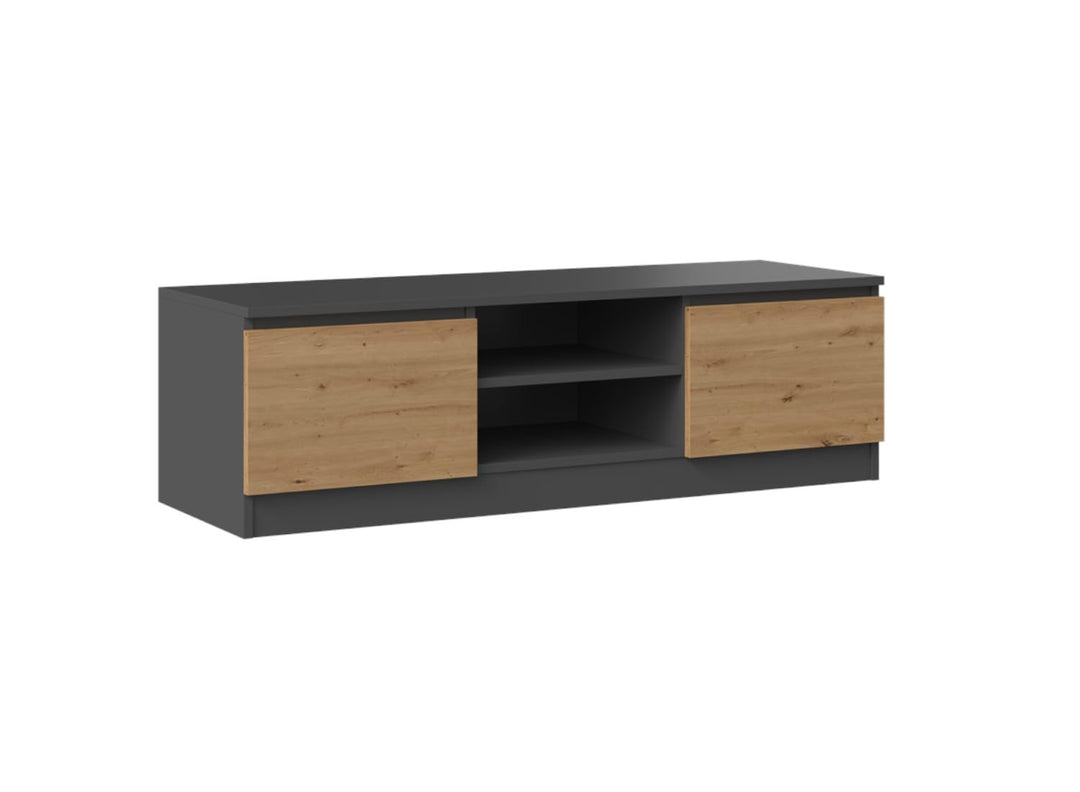 VBChome TV-Schrank 140 x 40 x 36 cm Eiche Aritsan-Antrazit Griffelose Tv-Regal Fernsehtisch mit 2 Tü