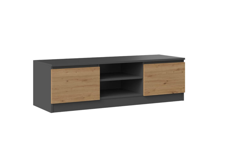 VBChome TV-Schrank 140 x 40 x 36 cm Eiche Aritsan-Antrazit Griffelose Tv-Regal Fernsehtisch mit 2 Tü