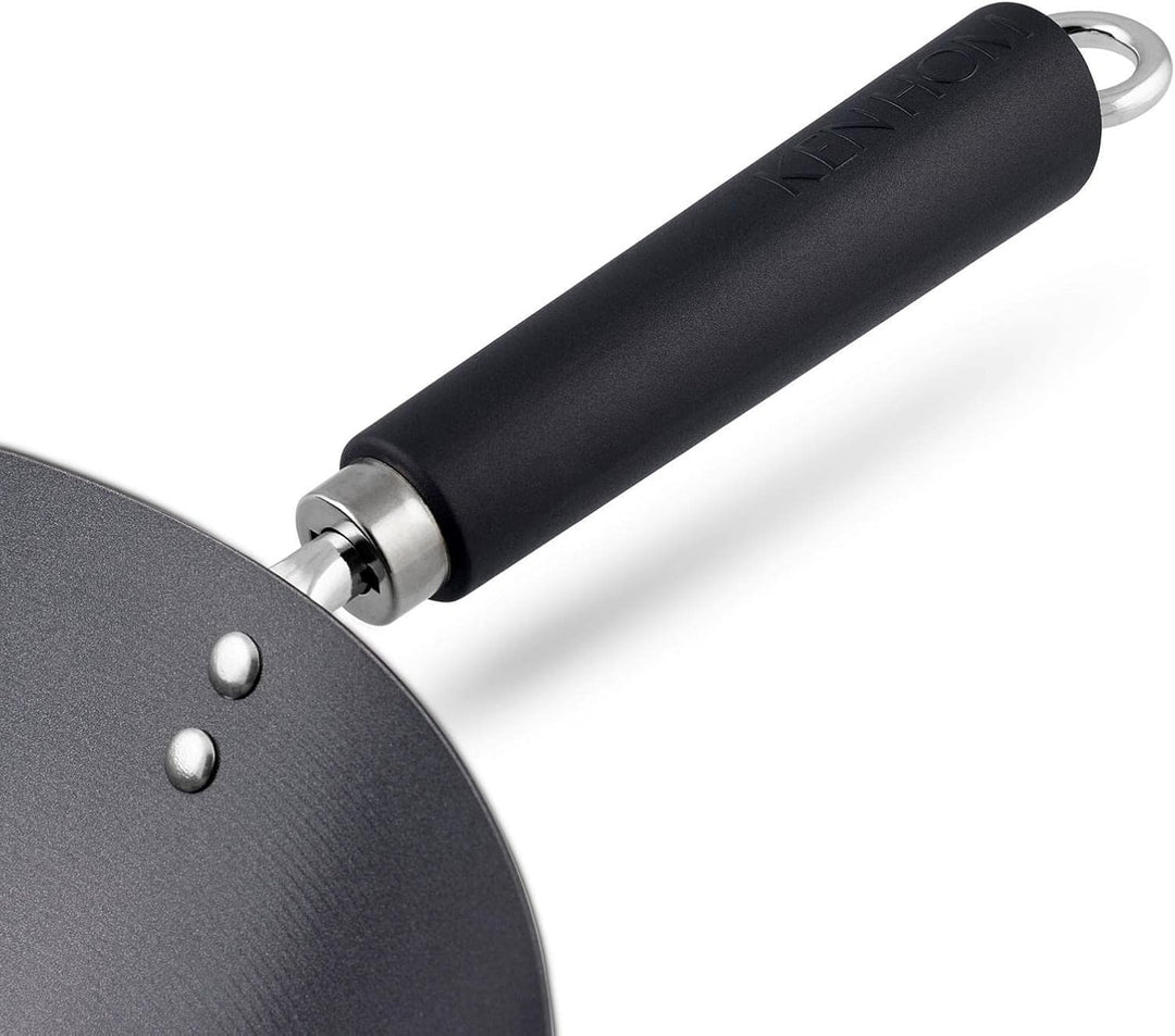 Ken Hom Wok Set 13-tlg. Induktion aus Karbonstahl antihaftbeschichtet mit Glasdeckel - grosse Stielw