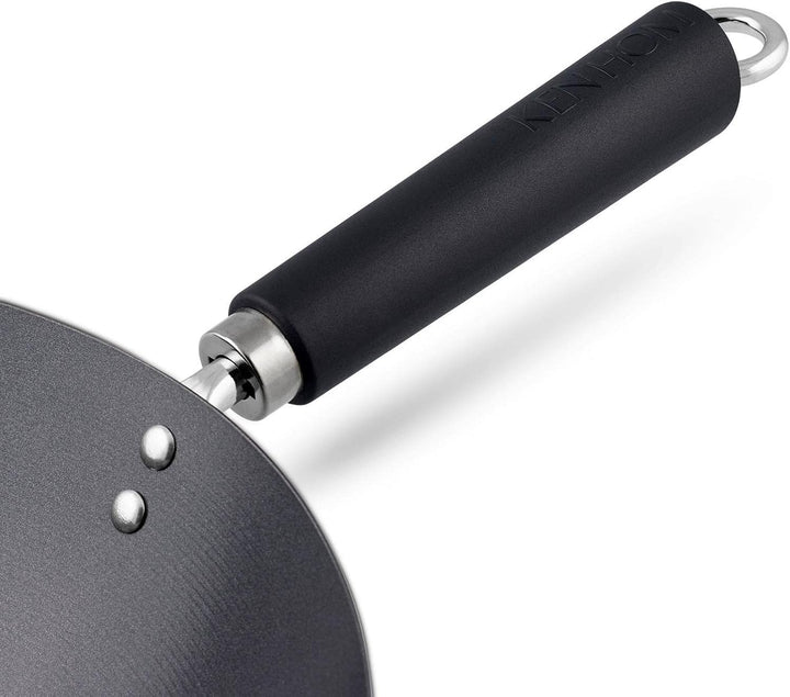 Ken Hom Wok Set 13-tlg. Induktion aus Karbonstahl antihaftbeschichtet mit Glasdeckel - grosse Stielw