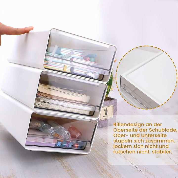 3Tier Stapelbarer Schreibtisch-Organisator mit Schubladen, Plastic Storage Drawer Units Compact Desk