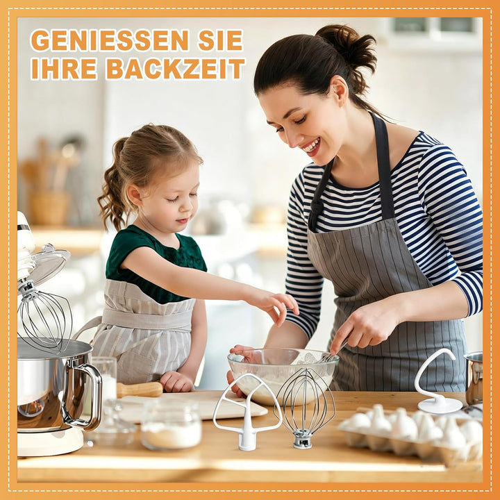Küchenmaschinen Zubehör-Set 3 Stück Mixeraufsätze mit Schneebesen Knethaken und Flachrührer für Hobb