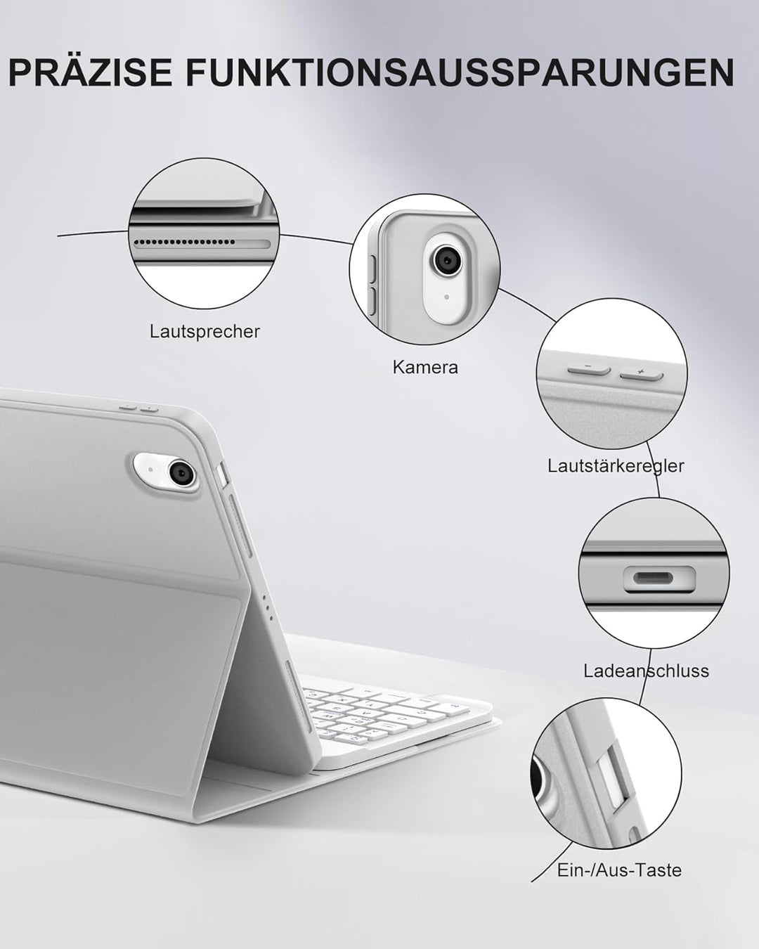 Für iPad Air 11 (2026 M4) Hülle mit Tastatur für 6./7./8. Generation M2/M3/M4, Abnehmbare Bluetooth