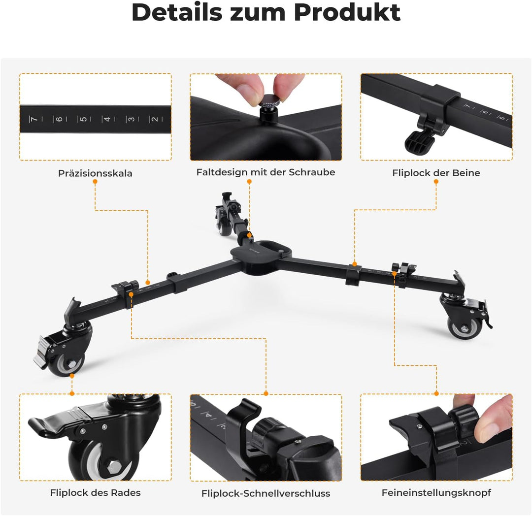 K&F CONCEPT Heavy Duty Tripod Dolly, Universal Fotografie Stativ Wagen für Stative Lichtstative,Hoch