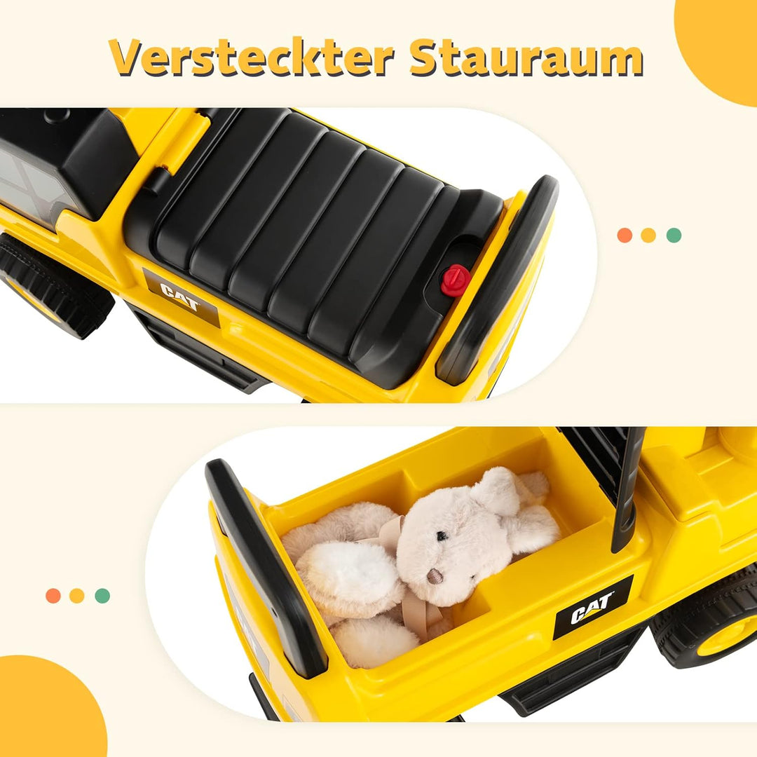 GOPLUS Sitzbagger, Kinderbagger mit Verstellbarer Schaufel, Hupe & Stauraum unter Sitz, Rutscherfahr