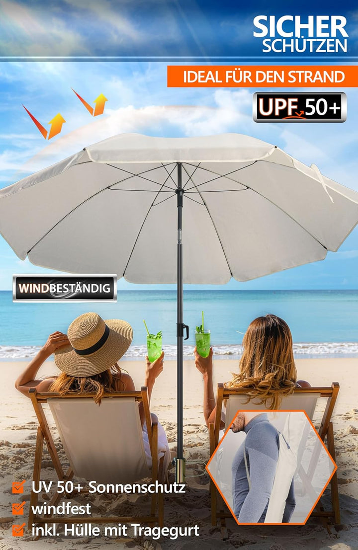 4smile Sonnenschirm Strand SunnyJoy, Beige – 3er Set inkl. Strandschirm windfest stabil, Rasendorn S