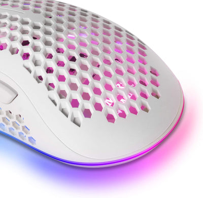 Mars Gaming MMEXW Weiss, RGB Gaming-Maus, 32K DPI, Feather-Kabel, HUANO-Schalter, MMEXW