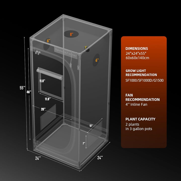 Spider Farmer Growbox Growzelt Indoor Anbauzelt Grow Tent Reflexionsvermögen Luftig Wasserdicht Grow