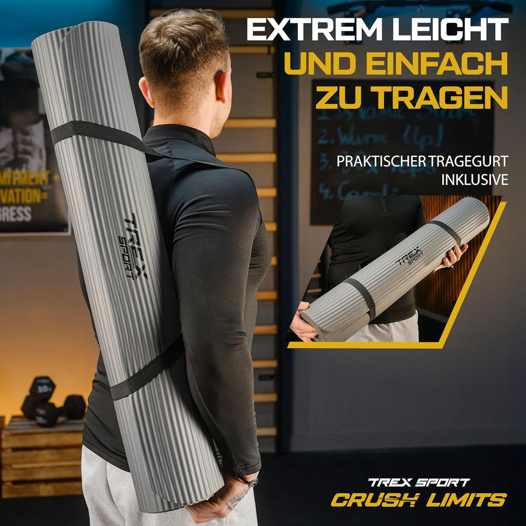 TREX SPORT Gymnastikmatte extra dick und weich | Fitnessmatte 190x80x1cm mit Tragegurt | Yogamatte r