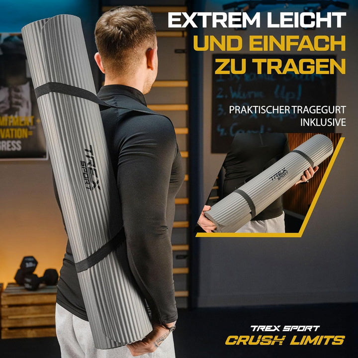 TREX SPORT Gymnastikmatte extra dick und weich | Fitnessmatte 190x80x1cm mit Tragegurt | Yogamatte r