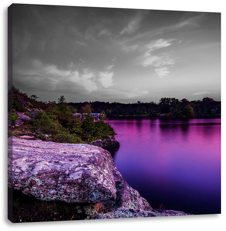 Pixxprint Seelandschaft in der Dämmerung als Leinwandbild/Grösse: 70x70 cm/Wandbild/Kunstdruck/ferti