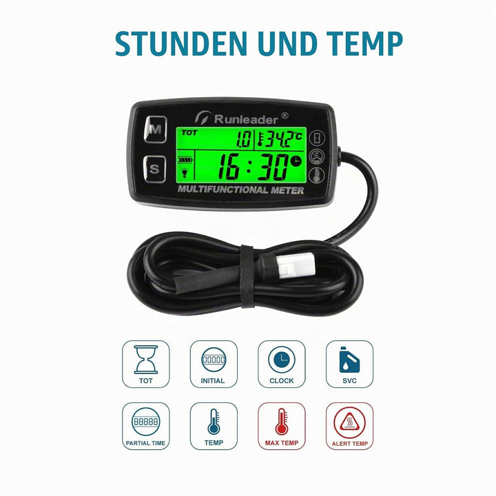 Runleader Digitaler Tachometer, Motortemperaturanzeige mit offizieller Universalhalterung, Drehzahl-