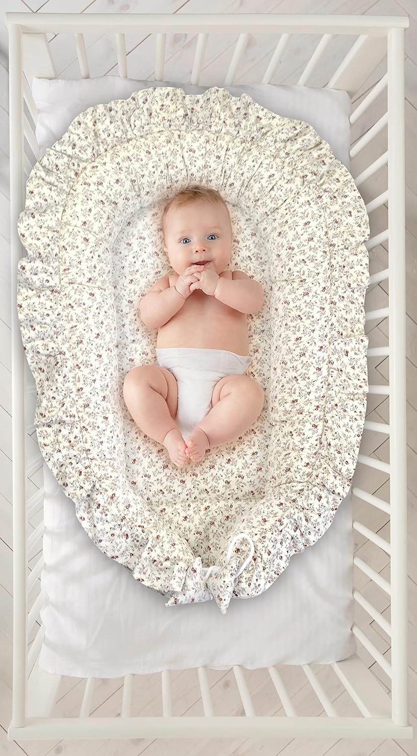 PIMKO Babynest mit rüschen Babynestchen für Baby Kuschelnest Babykokon für Säuglinge und Neugeborene