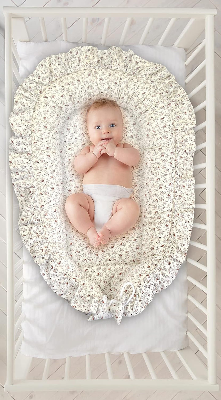 PIMKO Babynest mit rüschen Babynestchen für Baby Kuschelnest Babykokon für Säuglinge und Neugeborene