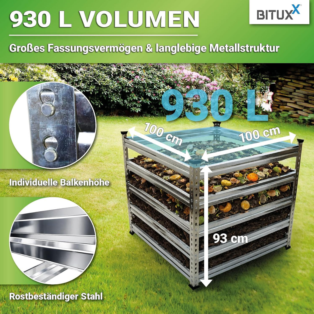 Bituxx Komposter Garten Wetterfest Kompostierer Kompostbehälter Metall 100 x 100 cm
