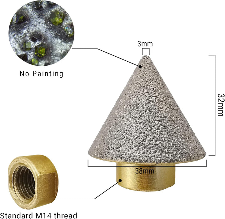 NBB vakuumgelöteter Diamant-Fasfräser mit M14 für Winkelschleifer, Diamant-Reibahle, zum professione
