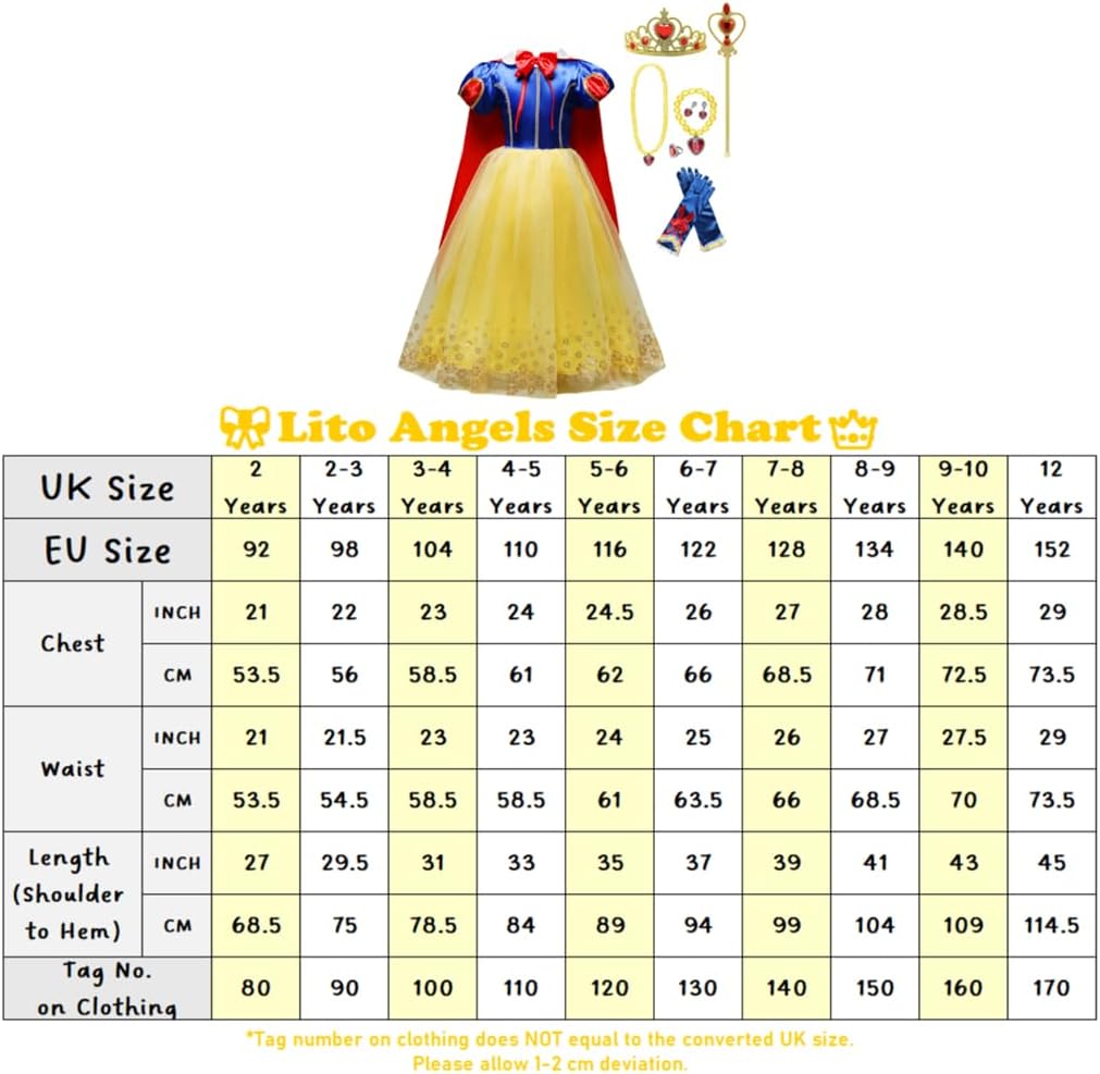 Lito Angels Prinzessin Schneewittchen Kostüm Kleid für Kinder Mädchen, Halloween Prinzessinenkleid K