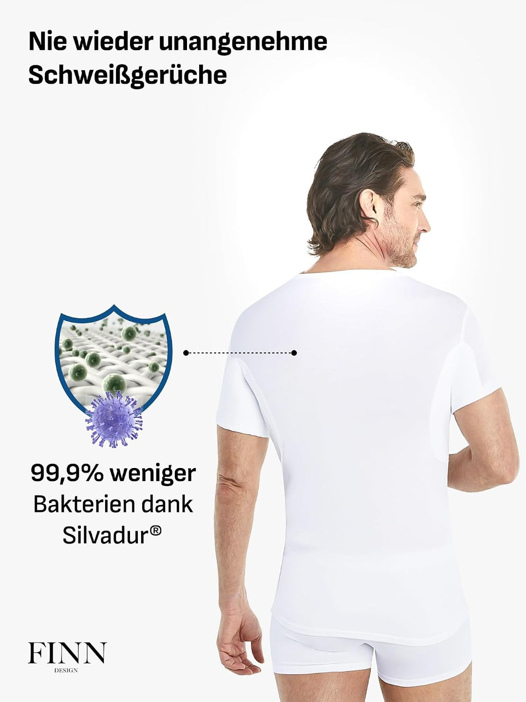 FINN Anti-Schweiss Unterhemd Herren mit Rundhals-Ausschnitt - Unterziehshirt Männer mit Einsätzen ge