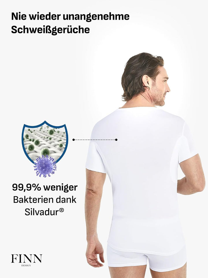 FINN Anti-Schweiss Unterhemd Herren mit Rundhals-Ausschnitt - Unterziehshirt Männer mit Einsätzen ge