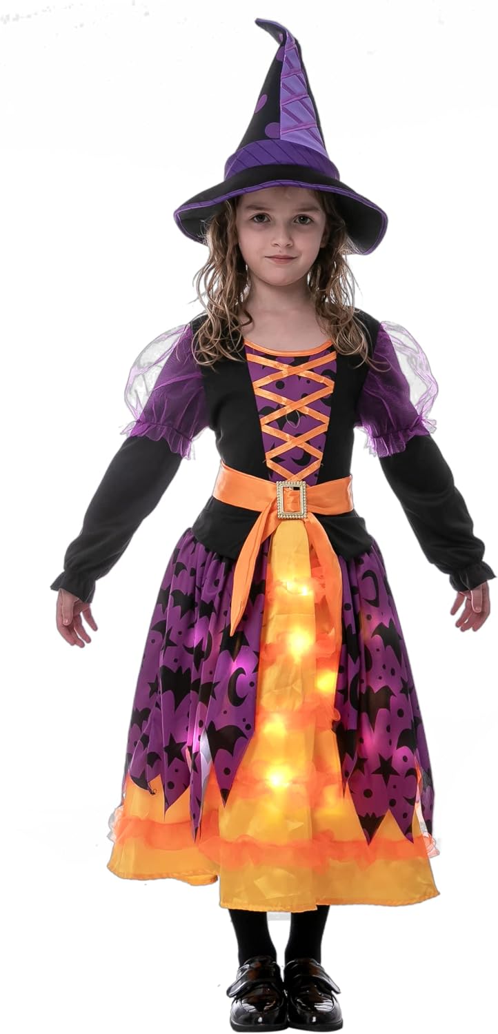 Spooktacular Creations Hexenkostüm für Mädchen, rosa Druck Hexerkostüm, Light-up Hexen Halloween Kos