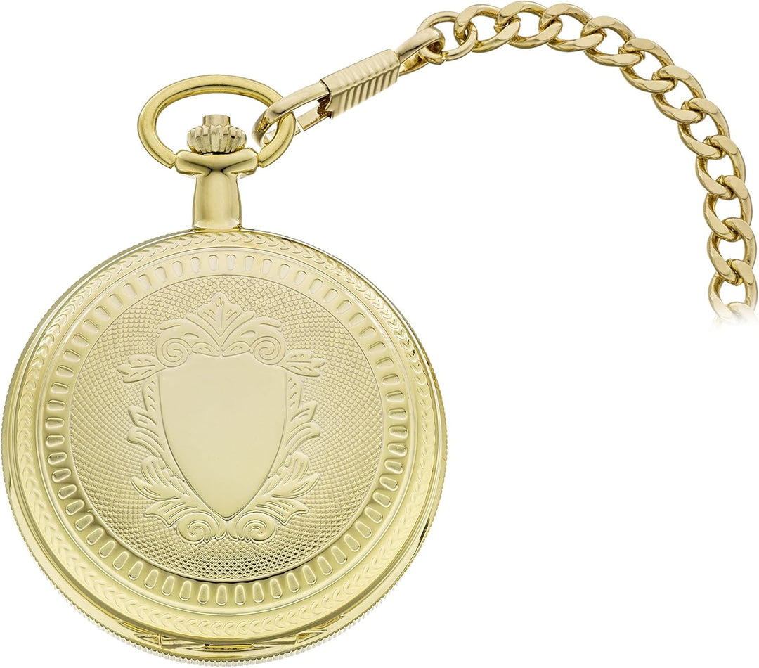 PUREgrey Taschenuhr Doppeldeckel Skelett mechanisch mit Kette und Etui