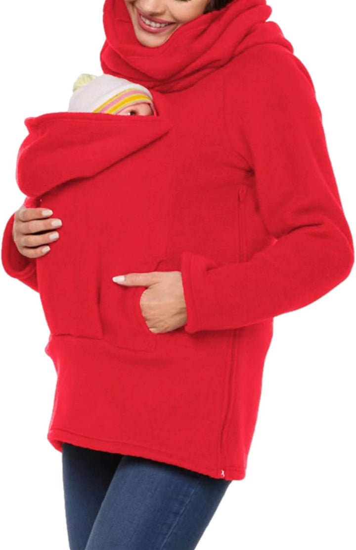 Tragejacke für Mama und Baby 3 in 1 Damen Langarm Kapuze Känguru Umstandsjacke Warm Tragepullover mi