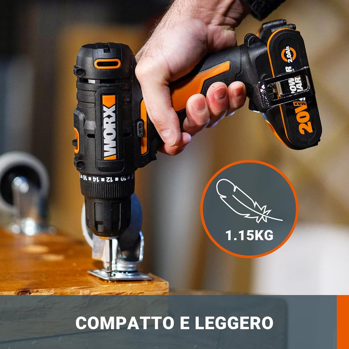 WORX WX100.9 Akku Bohrschrauber 20V – Leistungsstarker Akkuschrauber zum Bohren und Schrauben – 20+1