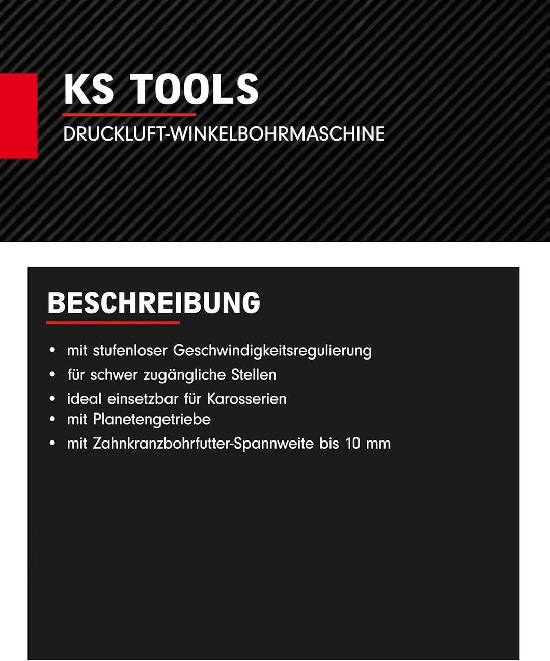KS Tools Druckluft Winkelbohrmaschine 3/8" SlimPOWER 515.5465 I Winkelbohrmaschine Druckluft mit Zah