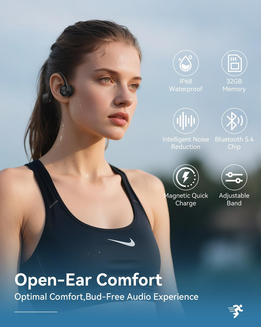 Wantek Kopfhörer Schwimmen, Knochenschall Kopfhörer Bluetooth 5.4, IP68 Wasserdicht,Sportkopfhörer 3