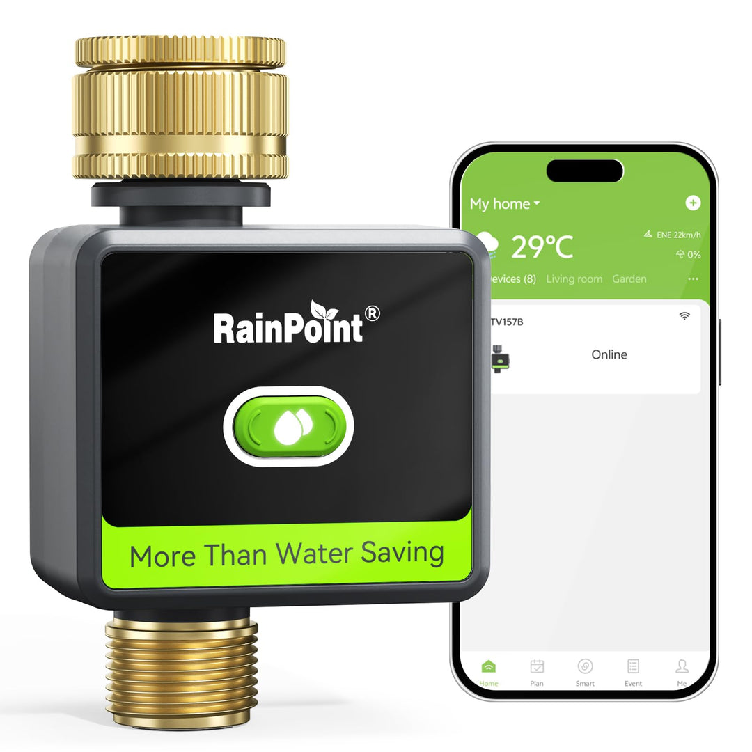 RAINPOINT Bewässerungscomputer, Smart Bewässerungssteuerung mit Messing EIN- und Auslass für Garten