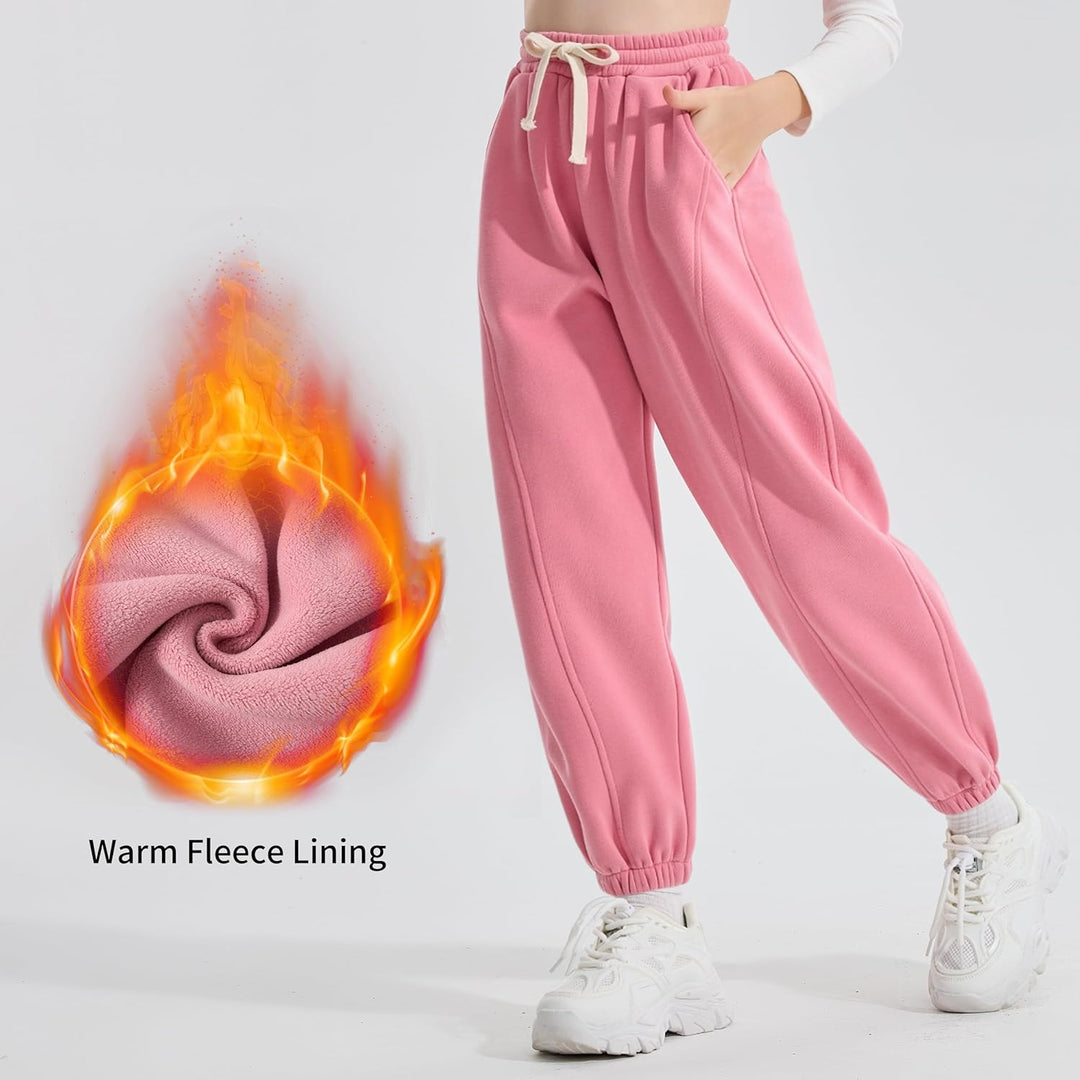 Rolanko Jogging Hose für Mädchen, Baumwoll Fleece Sport Joggers Trainingsanzug mit Mehreren Taschen