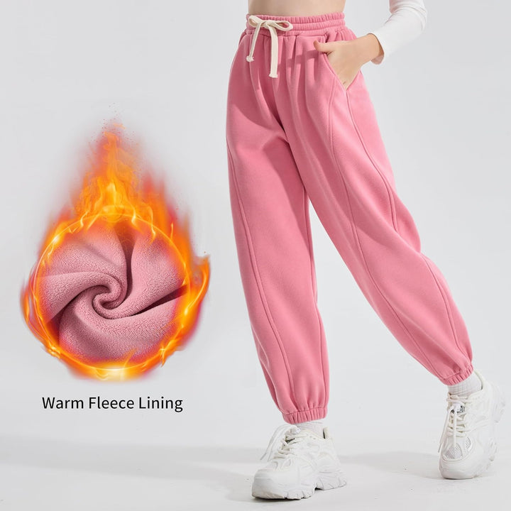 Rolanko Jogging Hose für Mädchen, Baumwoll Fleece Sport Joggers Trainingsanzug mit Mehreren Taschen