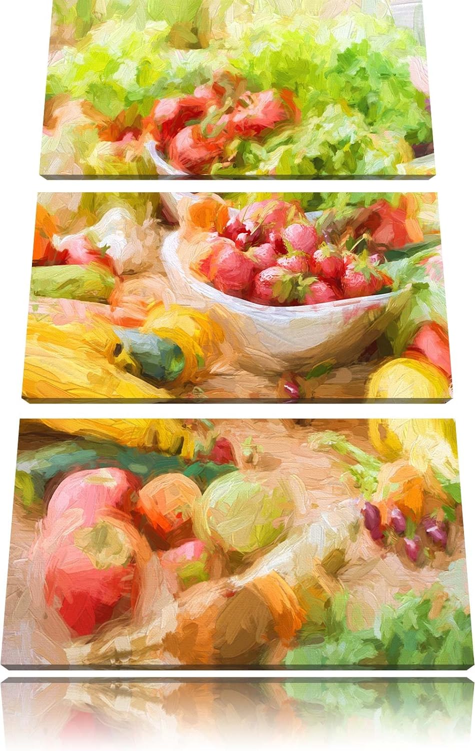 Pixxprint Buntes Obst und Gemüse als Leinwandbild/Grösse: 3 Teilig (120x80) cm/Wandbild/Kunstdruck/f