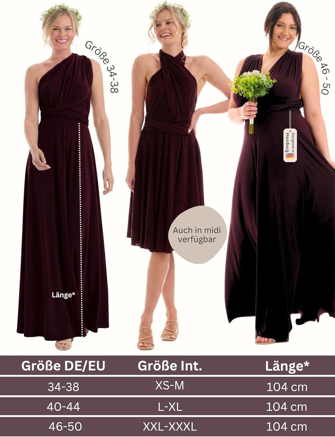 Juvell Brautjungfernkleider lang - Infinity Dress Maxi - Abendkleider elegant-festlich - Multiway-Wi