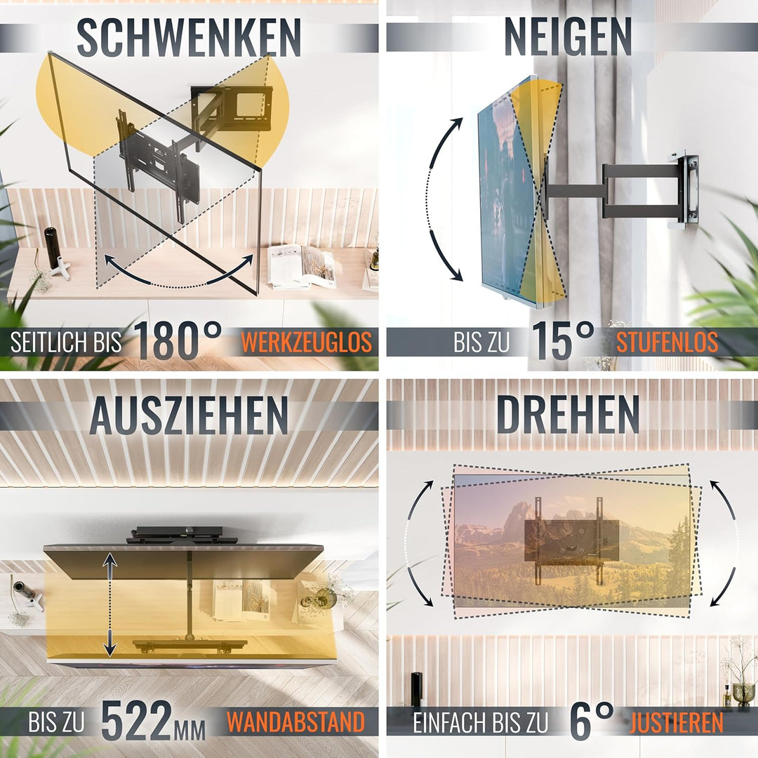 RICOO TV Wandhalterung Schwenkbar für 40-75 Zoll, inkl. Fischer Dübel Universal, TV Halterung R23-F,