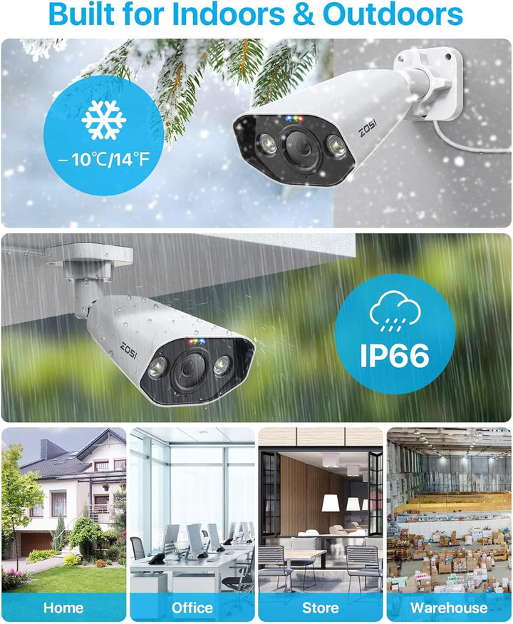 ZOSI 4K PoE Überwachungskamera Set Aussen mit 2TB HDD, 8X 8MP PoE Sicherheitskamera, 8CH NVR für 24/