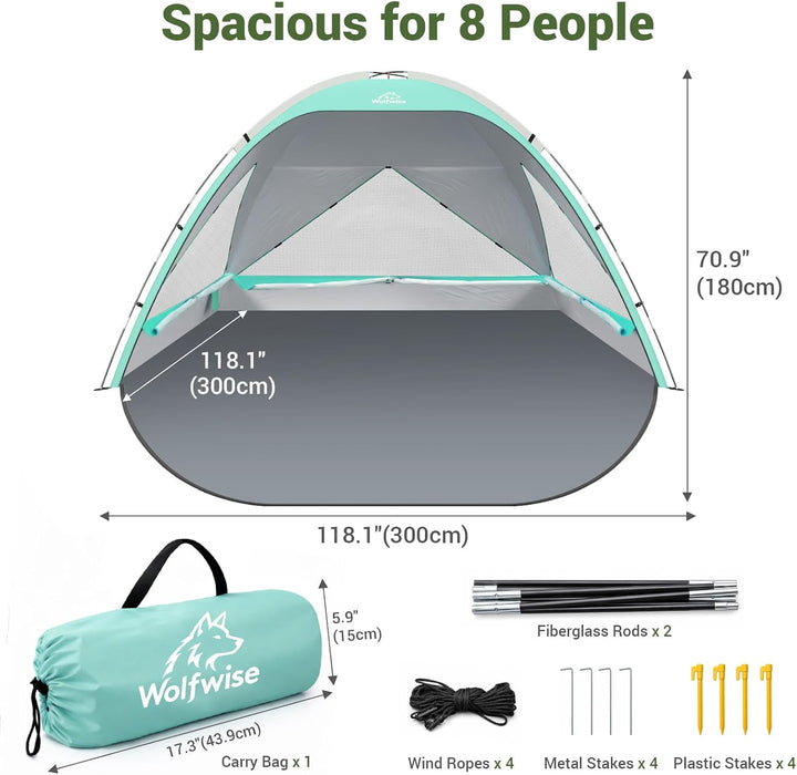 Wolfwise Strandmuschel UV Schutz, 3 Belüftungsfenster &amp; Tragetasche, Strand Zelt mit erweiterbarem B