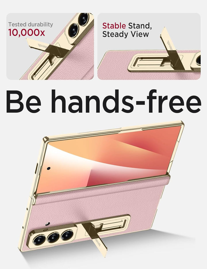 Miimall Lederhülle Kompatibel mit Samsung Galaxy Z Fold 7 Hülle mit Displayschutz+Scharnierschutz, S