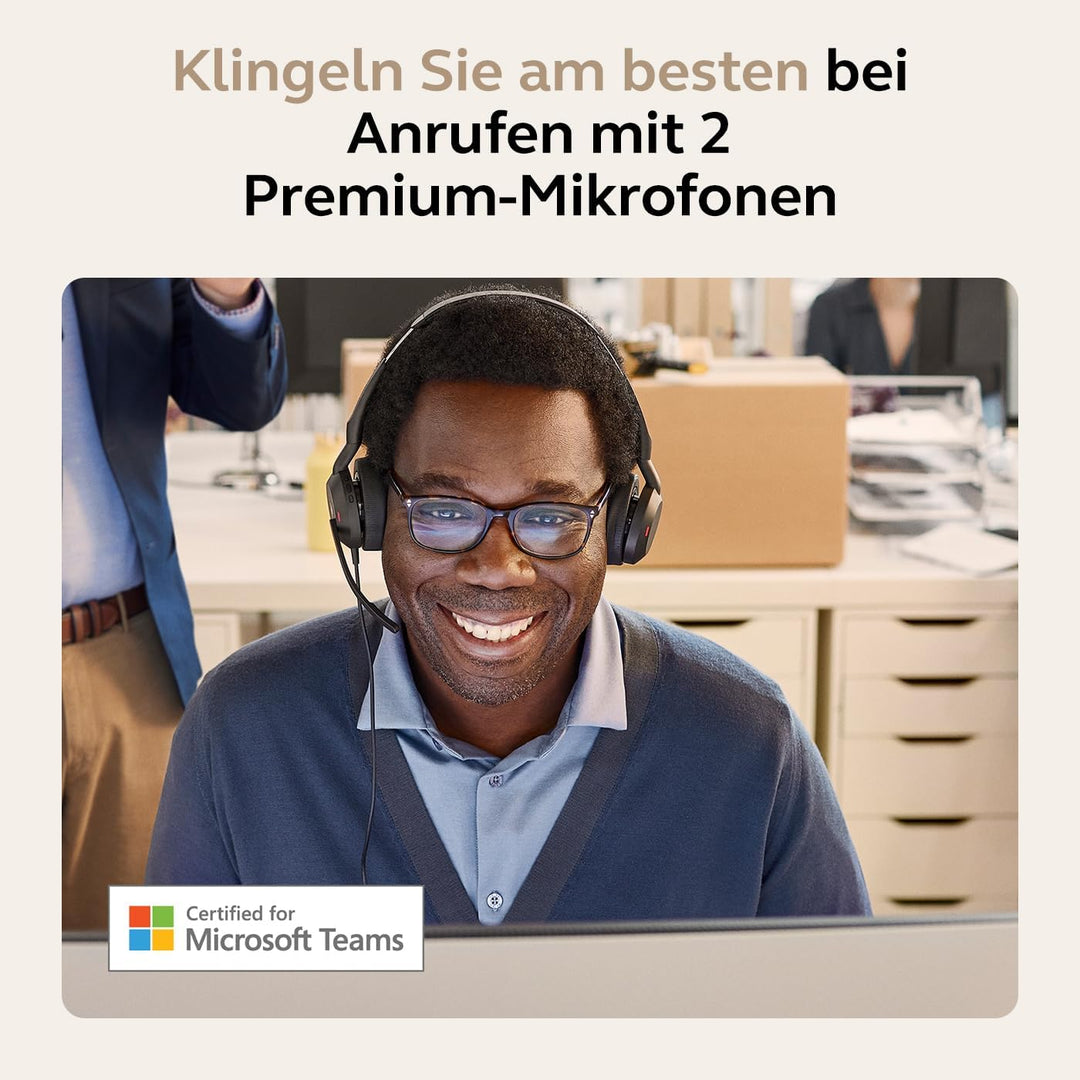 Jabra Evolve2 55 - schnurloses Stereo-Headset mit Ladestation und Jabra Air Comfort - Mikrofone mit