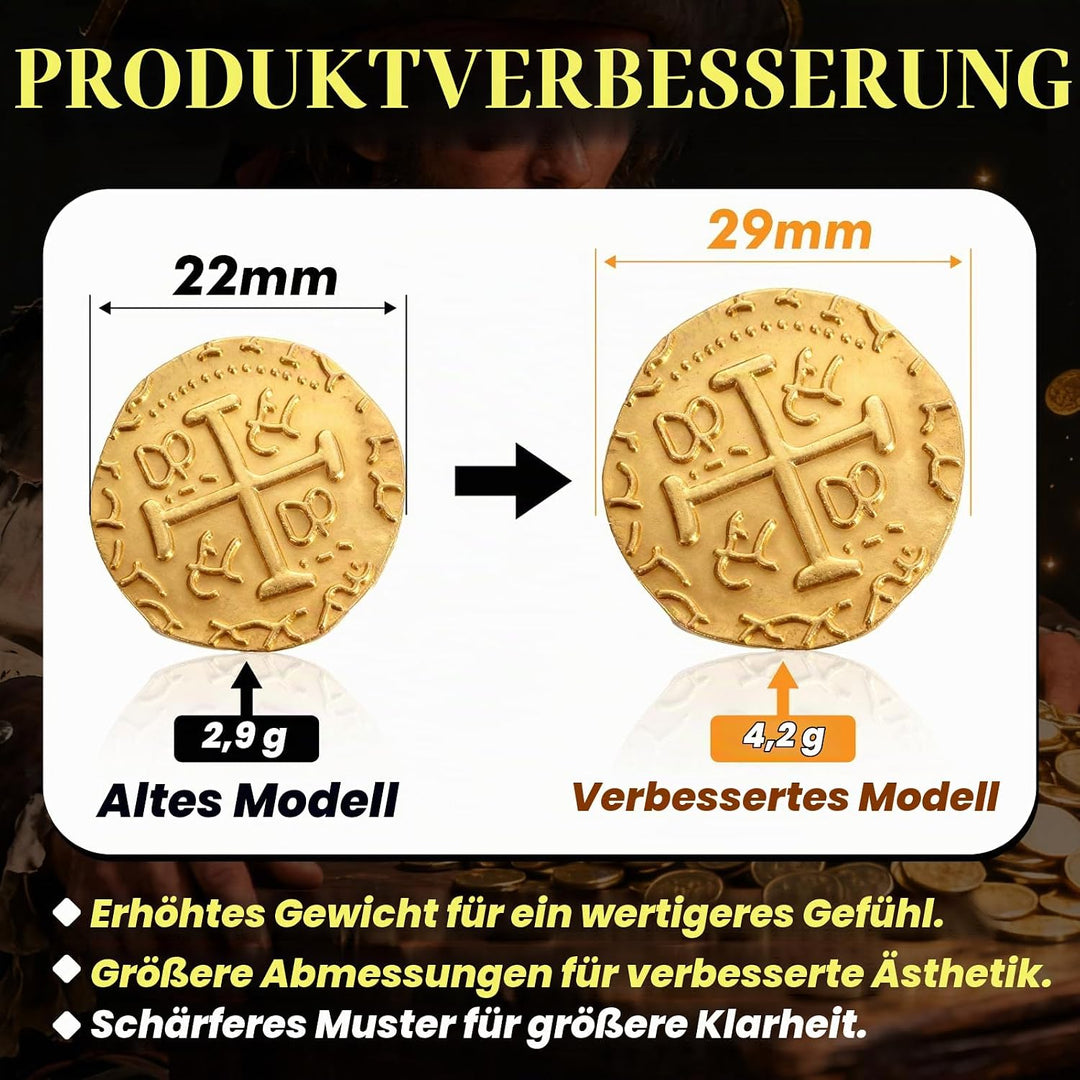 Piraten Münzen Zubehör,Goldmünzen-Set, Metall Goldtaler Deko Dublonen für DND Brettspiele, Cosplay,