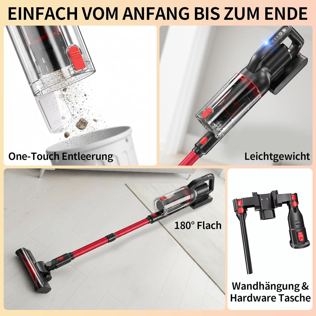 Akku-Staubsauger, Handstaubsauger mit verwicklungsfreiem Design, bis zu 45 Minuten Laufzeit, Starke