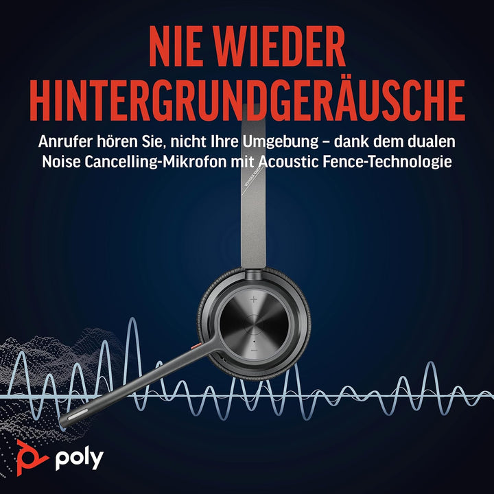 Schnurloses Poly Voyager 4320 UC-Headset und Ladestation – Stereo-Kopfhörer mit Noise Cancelling-Mik