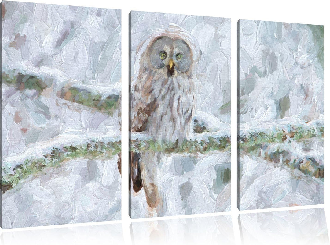 Pixxprint Eule auf AST als Leinwandbild/Grösse: 3 Teilig (120x80) cm/Wandbild/Kunstdruck/fertig besp