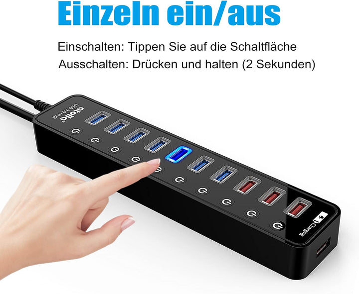Atolla USB Hub Aktiv 3.0 mit 48W (12V/4A) Netzteil, 11-Port USB 3.0 Extension verteiler (7 Datenport