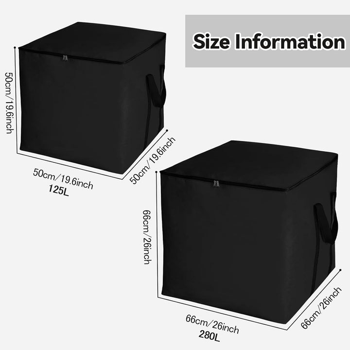 125L Grosser Umzugssack Schwarz 50×50×50 cm Aufbewahrungsbeutel mit Deckel und Griffen Zipper Aufbew