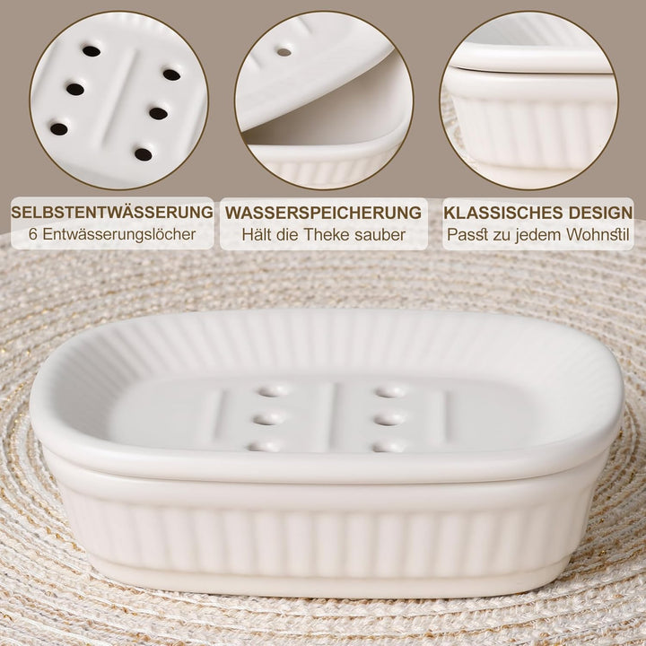 NOVAJOY Badezimmer Set Keramik – 5 Teile, Badezimmer Organizer mit Seifenspender, Seifenschale, Zahn