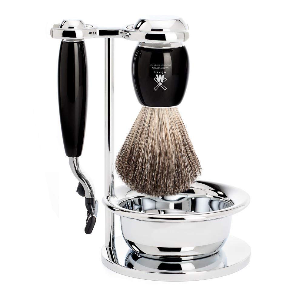 MÜHLE Rasierset mit Schale - Vivo Serie - Reines Dachshaar - kompatibel mit Gillette-Klingen - Edelh