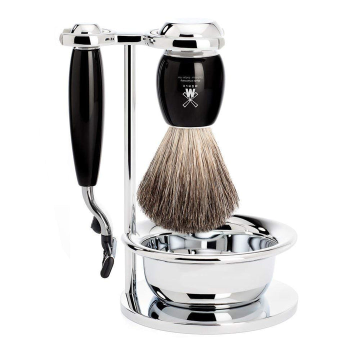 MÜHLE Rasierset mit Schale - Vivo Serie - Reines Dachshaar - kompatibel mit Gillette-Klingen - Edelh