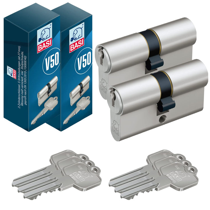 BASI | 2er SET V50 Profil-Doppelzylinder 45/45 mm | Gleichschliessend | Profilzylinder | Türzylinder