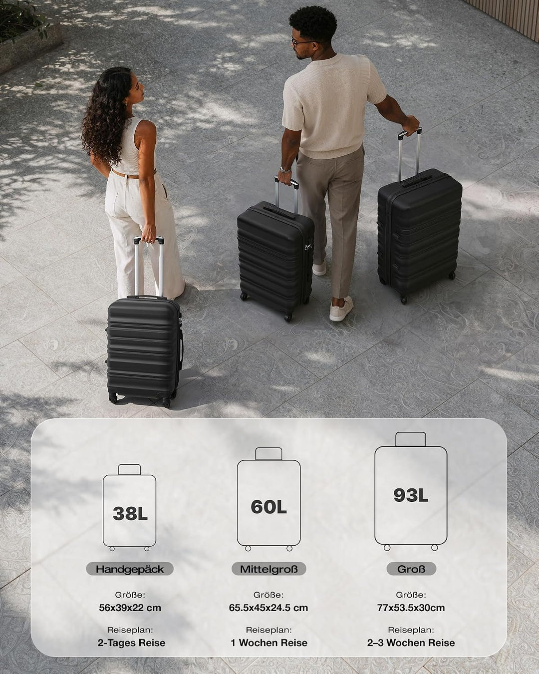 COOLIFE Hartschalen-Koffer Trolley Rollkoffer Reisekoffer mit TSA-Schloss und 4 Rollen (Schwarz, Han